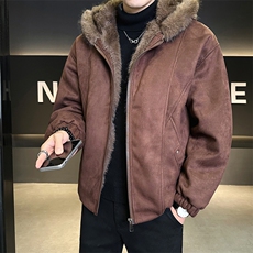 座山雕加绒加厚麂皮绒外套男士冬季连帽保暖棉衣B338-5836-P175，男装棉衣，电商B338