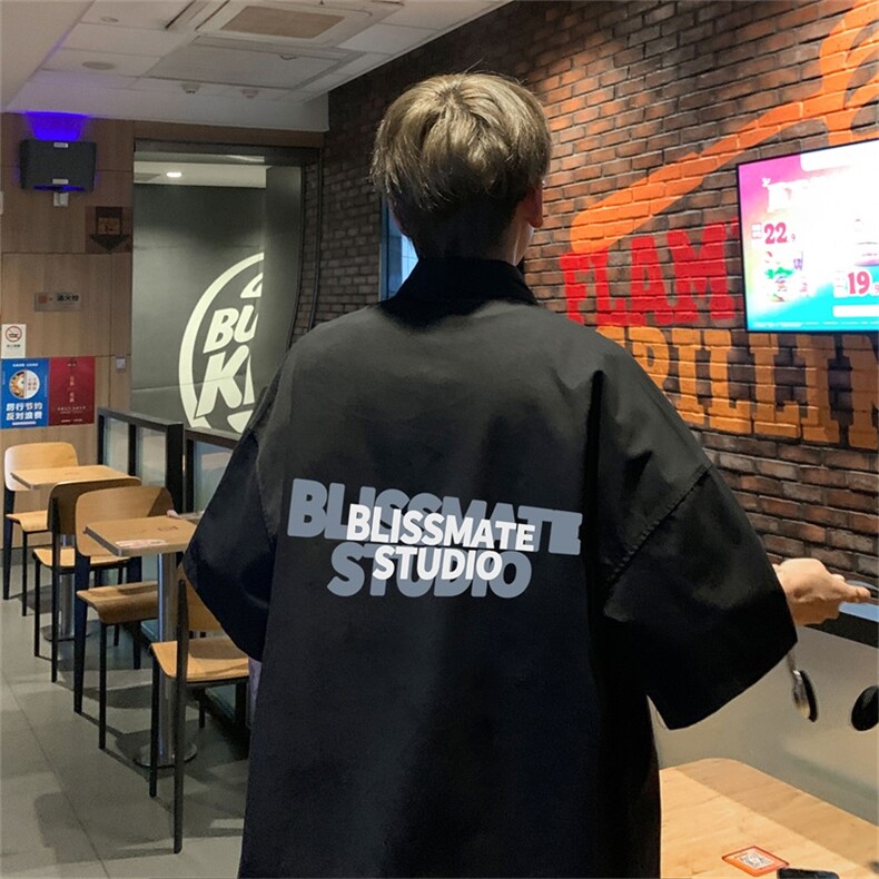 电商DSA028-DXP1384100聚酯特P25新款港风潮流印花短袖衬衫男,男装T恤,电商A028