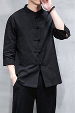 2021新款中国风男装棉麻七分袖衬衫男盘扣唐装QT6008-1/CS066/P70，男装衬衫，电商A008