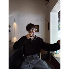 韩手缝线线麦穗纹针织亨利领长袖T恤柔软舒适亲肤百搭毛衣，女装针织衫/毛衣，星座506A