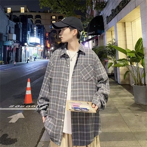 日系格子衬衫男长袖春秋季2024新款男生早秋休闲衬衣外套G037/P34图片