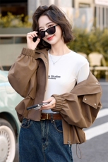 连帽工装风衣夹克外套女2026春季宽松休闲秋装上衣短款小个子外套，女装短外套，美沁