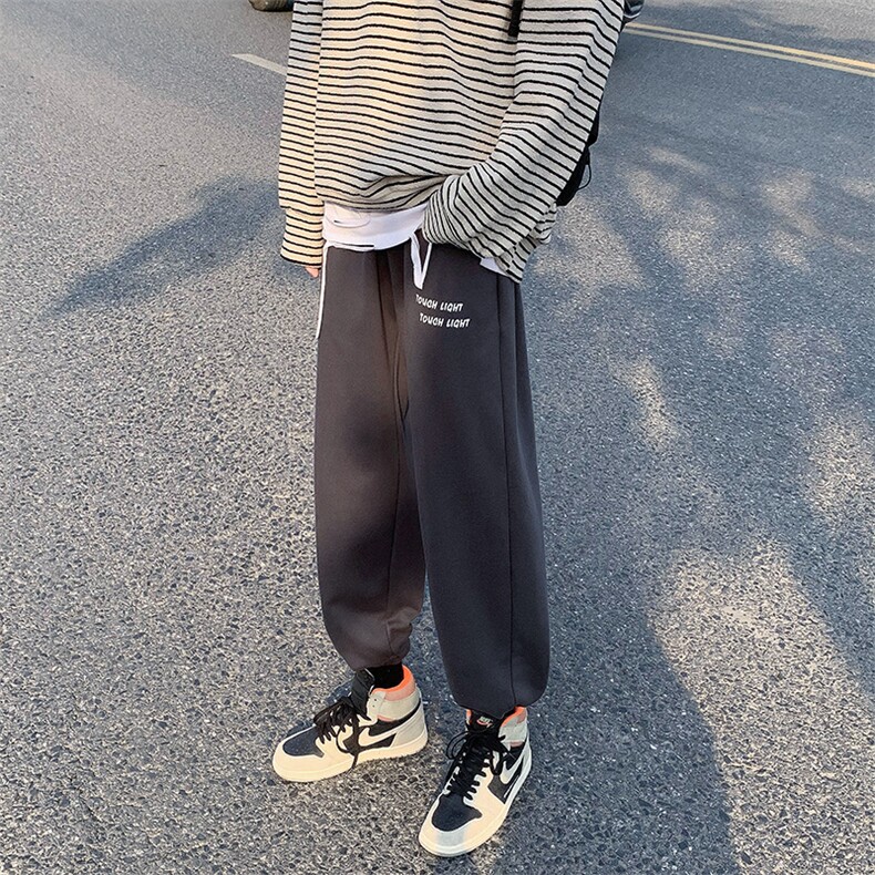 秋冬新款港风加厚加绒宽松束脚潮字母印花休闲卫裤男1004-1WK521,男装休闲裤,星座715
