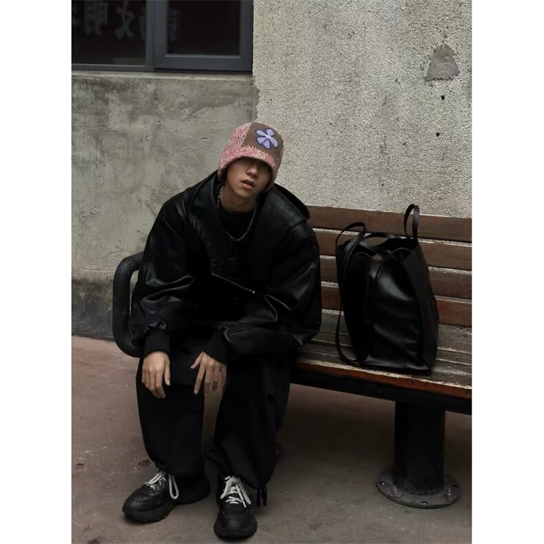 欧美嘻哈街头拉链解构连帽皮衣外套男小众HT97-P65,男装皮衣,星座1109-4