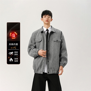 现货港风复古休闲翻领夹克秋冬男加棉加厚毛呢外套-A1550P80控128