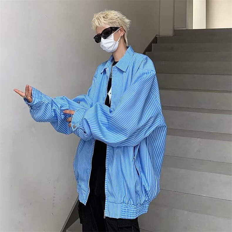 美式外套男生短款潮牌秋季条纹拉链衬衫外套HY651P63,男装夹克,星座1116-2