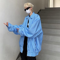 美式外套男生短款潮牌秋季条纹拉链衬衫外套HY651P63，男装夹克，星座1116-2