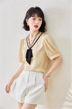 1088三色上衣雪纺衫，蝴蝶结。，女装蕾丝衫/雪纺衫，束索