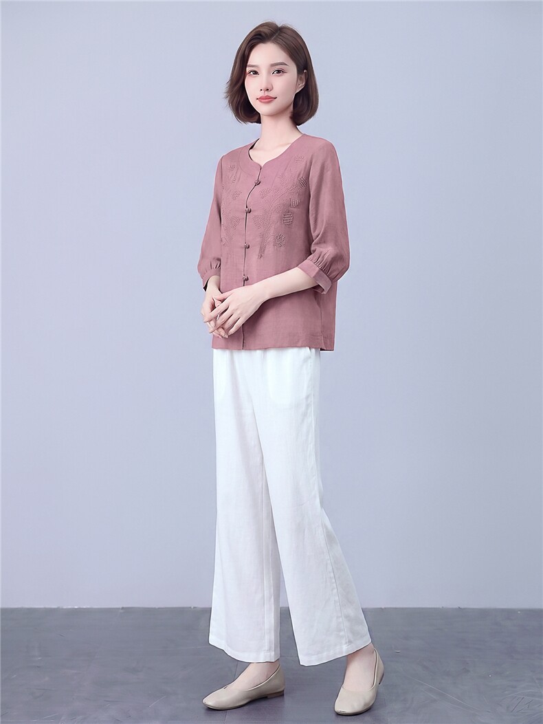 衬衫女新款春秋棉纯色提花宽松吸汗舒适上衣,女装衬衫,曼沙奕珂