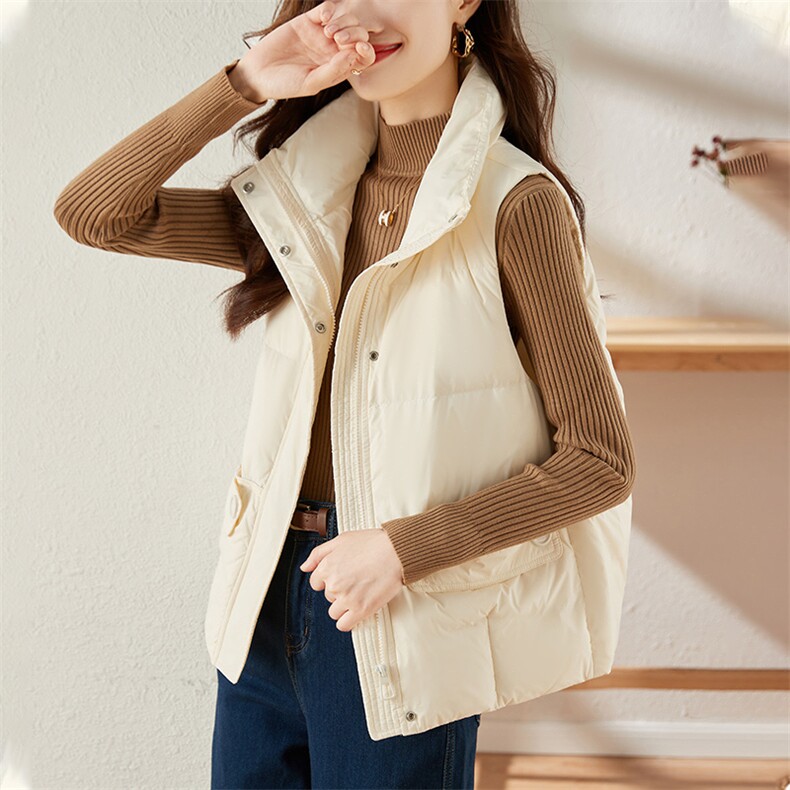 2022冬季新款羽绒服马甲立领拉链休闲加厚90%白鸭绒，女装羽绒服，蝶眷