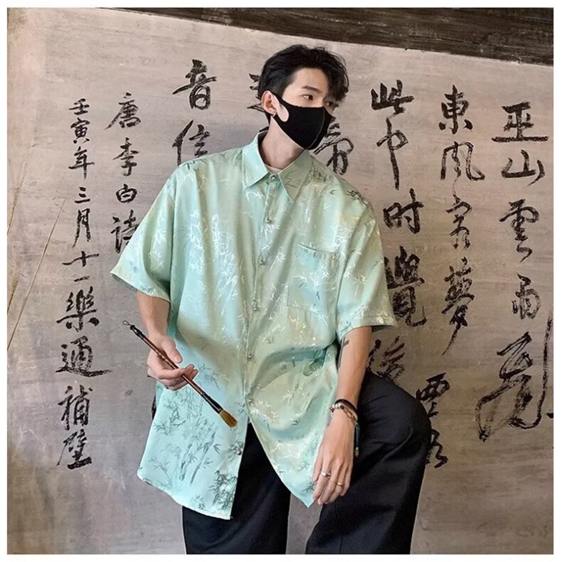 新中式汉服风上衣夏日衬衫短袖男高级感痞帅道袍CX016,男装衬衫,星座1116A-1（原606A）
