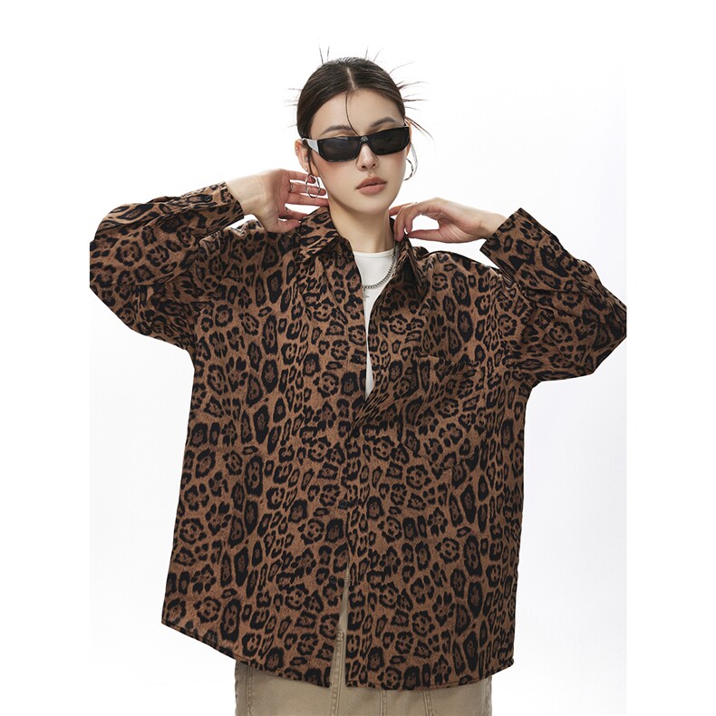 野性豹纹长袖衬衫大码M-5XL100%聚酯纤维衬衫中性CS78728P35控58图片