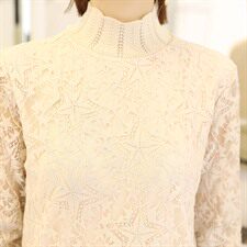 显瘦修身镂空蕾丝套头长袖2021年春季件半高领纯色蕾丝衫/雪纺衫，女装蕾丝衫/雪纺衫，安之芮娜