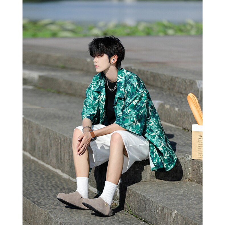 满印碎花衬衫短袖大码复古花卉衬衫夏威夷冰丝沙滩衬衣DC5016/P35,男装衬衫,电商B238