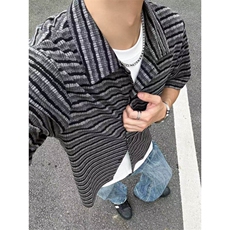 原版面料档口现货~夏季条纹针织宽松肌理感短袖衬衫CT25117批48，男装T恤，星座1004-6