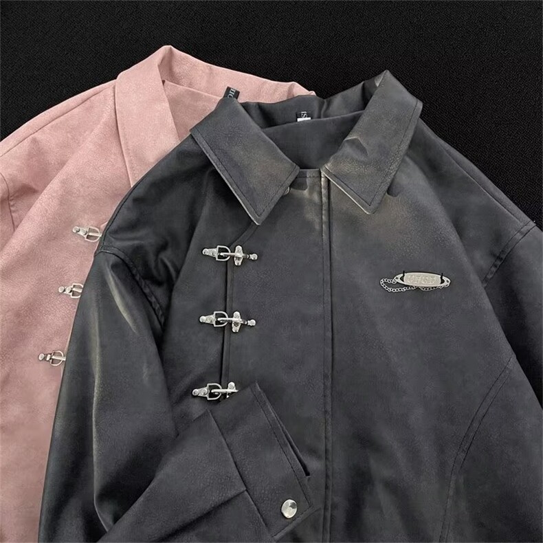 美式复古金属扣翻领风衣外套男女复古设计感小众大衣学生-W1422，男装风衣，星座601-2