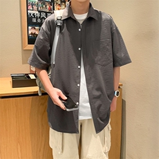 24年港风夏款工装纯色宽松短袖衬衫男CS111P35，男装衬衫，星座1204-3