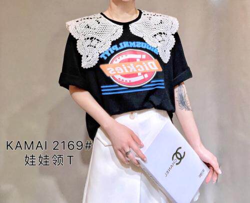 韩版蕾丝领T恤，女装T恤，卡麦