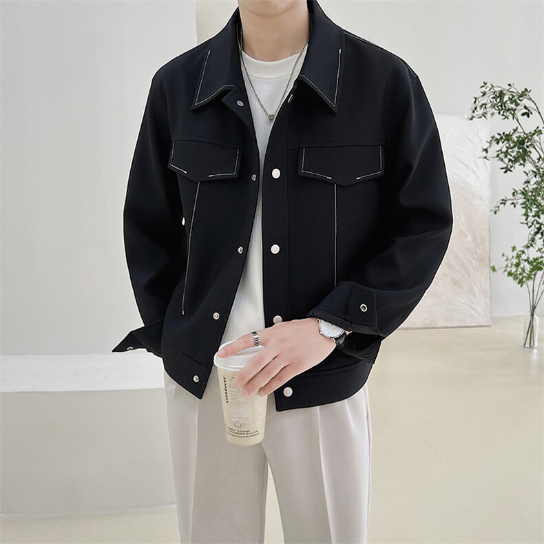 秋季2023轻熟抖音小伙明线纯色休闲夹克店主风A236-JK5030-P130,男装夹克,电商A236