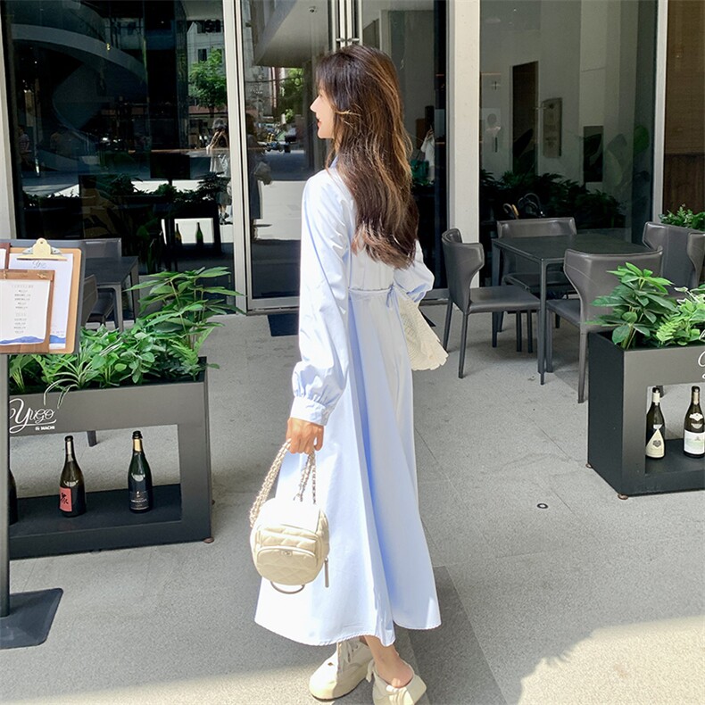 蓝色衬衫连衣裙女2025春秋新款韩系穿搭学院风针织马甲,女装连衣裙,浙宝276（原081）