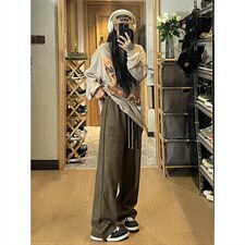 秋季高街哥特字母毛巾绣麂皮绒休闲裤女模XZ604-KP82-P55控68，男装休闲裤，星座604