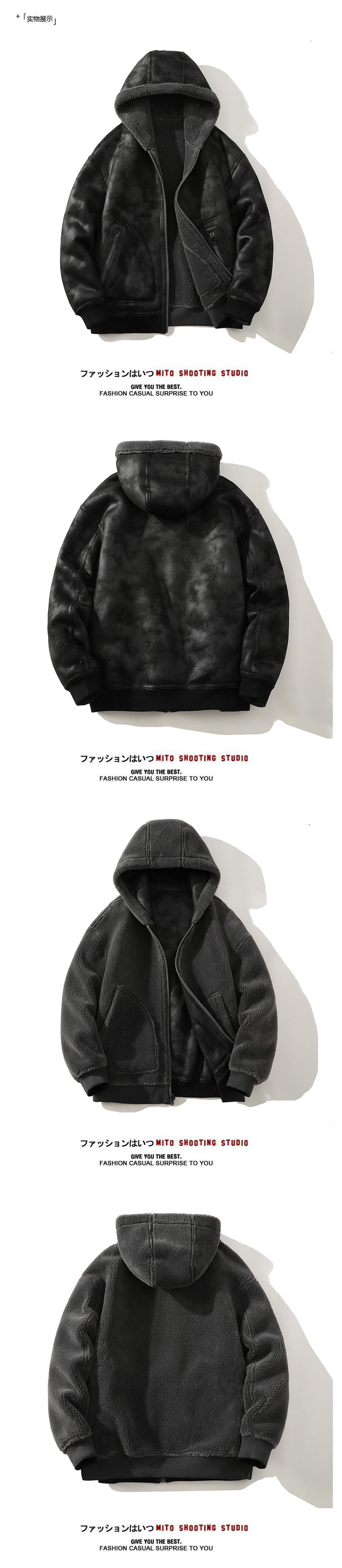 正反两穿2025冬季保暖外套皮毛一体夹克羊羔毛连帽白底8910p235,男装夹克,电商A203-1