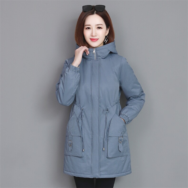 派克服女秋冬舒适中长款休闲贴身女款气质纯色外套，女装棉衣/棉服，曼沙奕珂