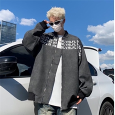 美式街头秋冬刺绣字母麂皮夹克外套拉链男W6709-P78，男装夹克，星座1109-3