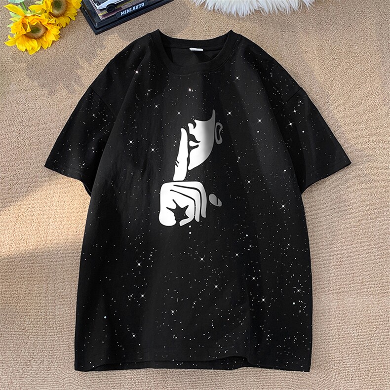 量大优供抖音视频支持得物配合二开美式满天星亮片短袖T恤MTX193,男装T恤,电商A486