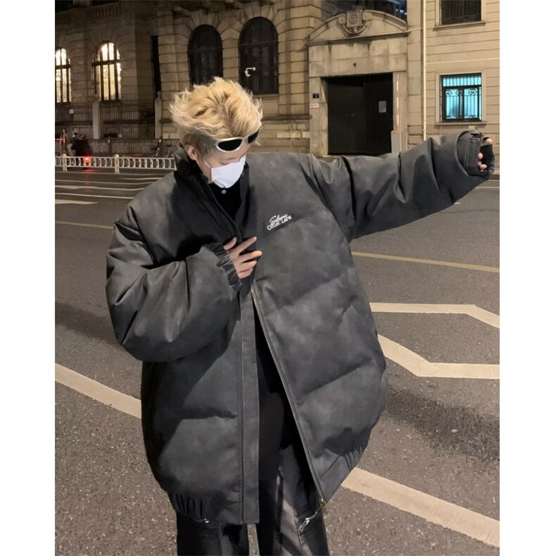 冬季鹿皮绒立领棉衣外套男刺绣日系复古做旧美式保暖运动加厚棉服,男装棉衣,星座1013
