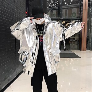 【2025春夏】骚男hiphop舞台装演出PU皮夹克外套潮牌KK200P125