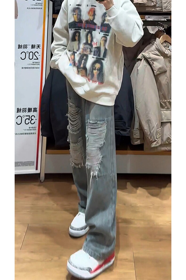 时尚个性痞帅休闲长裤港风百搭直筒破洞设计牛仔裤K606TP48控78,男装牛仔裤,电商A102B