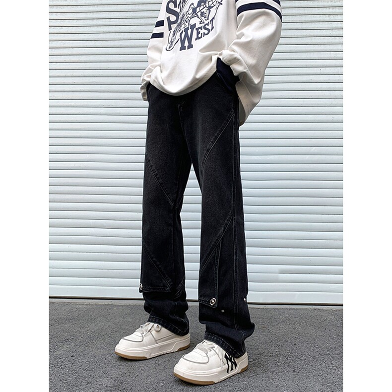 B221美式ins高街暗黑拼接直筒工装牛仔裤LK24147-P70控98,男装牛仔裤,电商B221