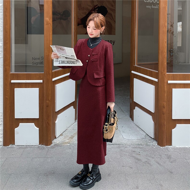2025冬季时尚套装毛呢两件套女装女士精品套装工作制服,女装套装/套裙,欧黛芙妮
