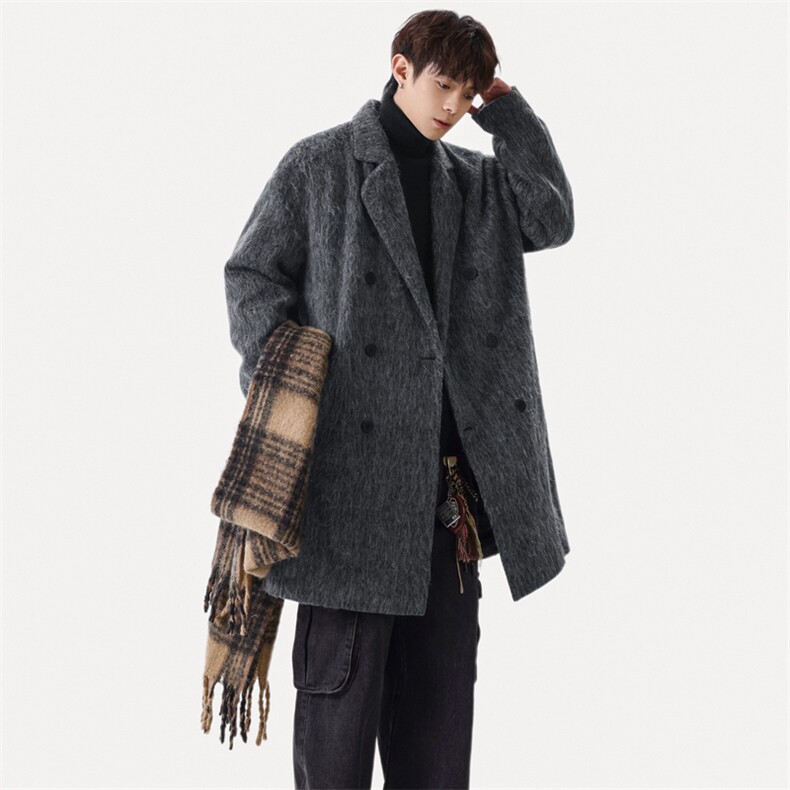 高档男毛呢大衣双排扣羊毛呢子风衣长款西装外套男JK02566-P115，男装风衣，星座308B-2