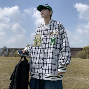 美式刺绣字母拼接棒球服秋季2022新款棋盘格设计刺绣J7714P75图片
