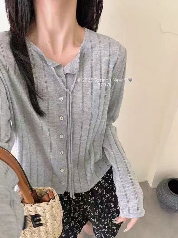 2025年夏季系绳款开衫防晒衫,针织衫/毛衣,兰叶羊绒