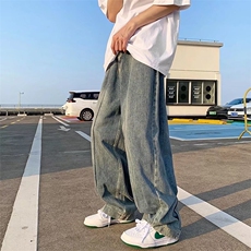 美式潮牌复古水洗做旧宽松牛仔裤男vibe风休闲垂感直筒裤WN21-P46，男装牛仔裤，星座1008