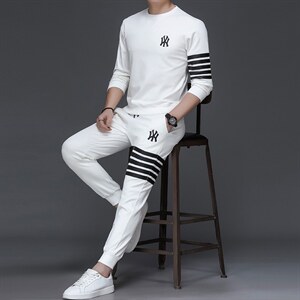 中年运动套装男春秋季爸爸秋装套装圆领卫衣两件套运动服时尚百搭图片