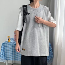假两件圆领日系T恤纯色青春流行潮夏季五分袖时尚潮牌TX224P30，男装T恤，星座410-2