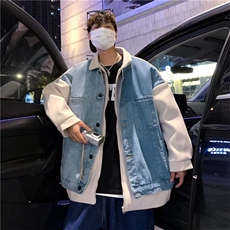秋季牛仔外套男假两件港风ins潮流拼接毛呢夹克上衣W5210-P70，男装夹克，星座512-2