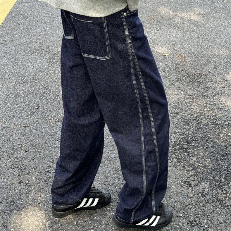 611-3BK36特批P46复古阔腿香蕉裤深蓝色弯刀男1女牛仔裤,男装牛仔裤,星座1218（原611-3）
