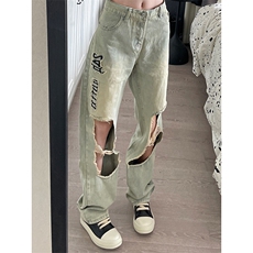 B221美式ins高街小众情侣款大破洞牛仔裤LK23078-P55控78，男装牛仔裤，电商B221