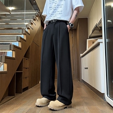 胖胖哥垂坠感冰丝西裤男款夏季大码宽松直筒阔腿裤高级感休闲裤子，男装西裤，星座1107-1