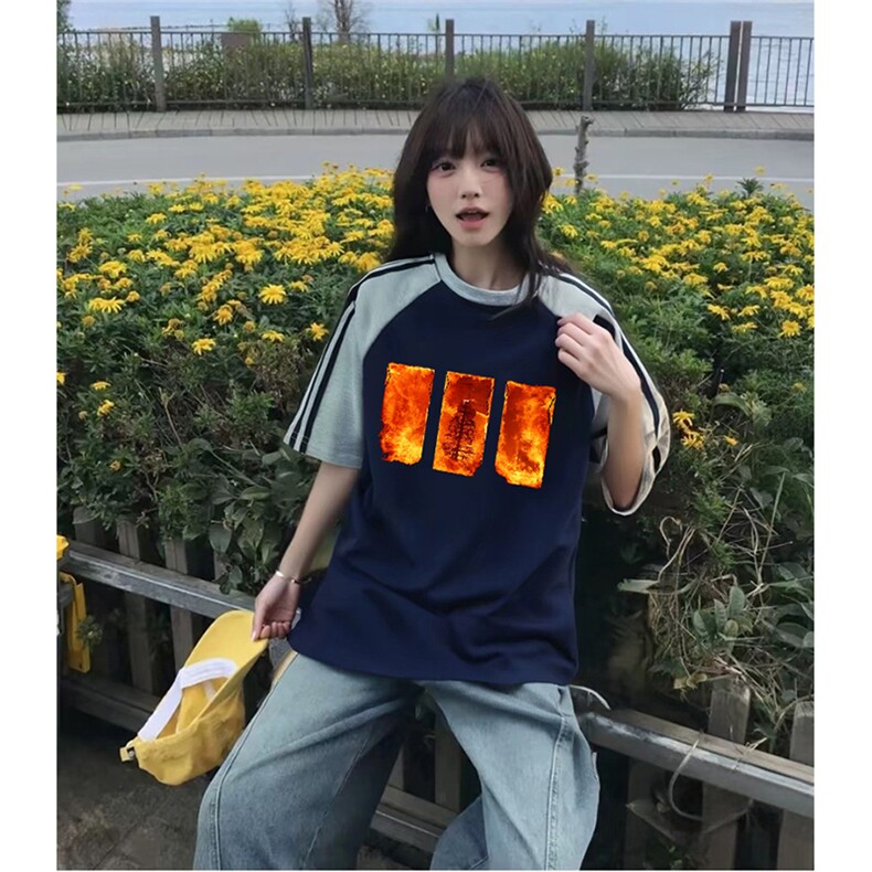 抖音得物品质二开240克宽松纯棉美式潮牌插肩三杠织带短袖T恤,男装T恤,电商A486