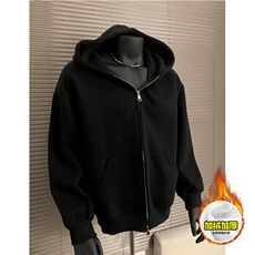 480G重磅加绒硬挺boxy男女秋冬美式高街结构双拉链开衫卫衣厚外套，女装短外套，电商A486-1