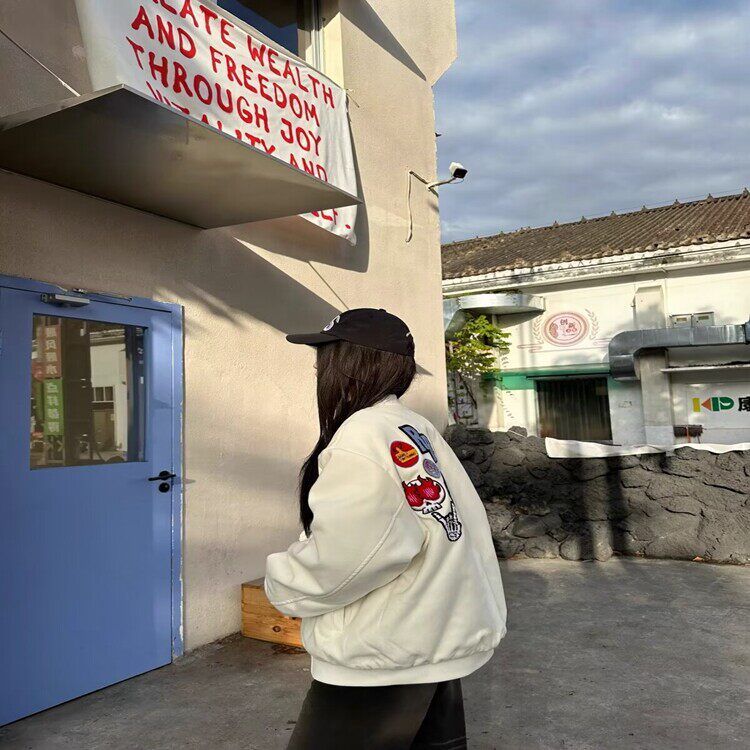 美式高街徽章字母刺绣棒球服冬季夹棉加厚棉衣男女夹克外套,男装夹克,星座218-8