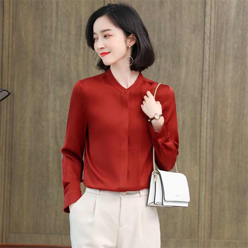 白色重磅真丝衬衫女长袖2025春装新款气质压褶职业百搭桑蚕丝上衣,女装衬衫,阿舍尔精品