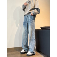 美式高街vibe闪电纹春秋牛仔裤男直筒微喇cleanfit裤子N1455-p48，男装牛仔裤，星座1008