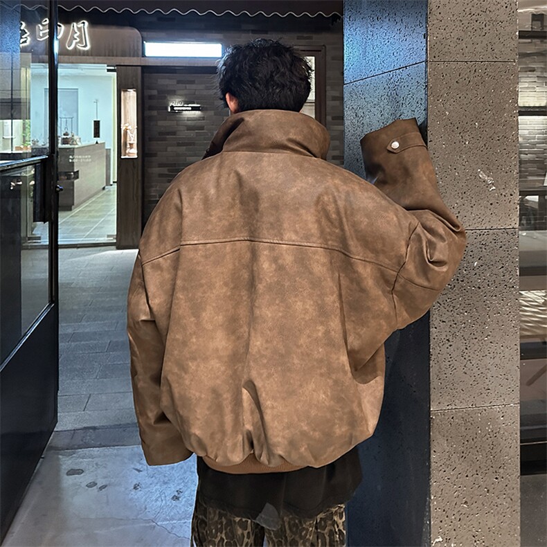 405A美式复古个性金属设计短款皮衣棉服MY24916-特批108控178,男装皮衣,星座405A